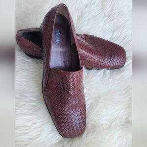 Nicole Women’s Woven Leather Slip-On Loafers in Dark Brown